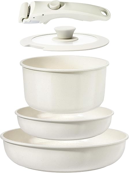 GiPP Set di Pentole e Padelle Ceramiche Antiaderenti 5 Pezzi con Manico Amovibile - Cucina Sana per Camper, Senza Tossine, Compatibile Induzione Forno Lavastoviglie - 1