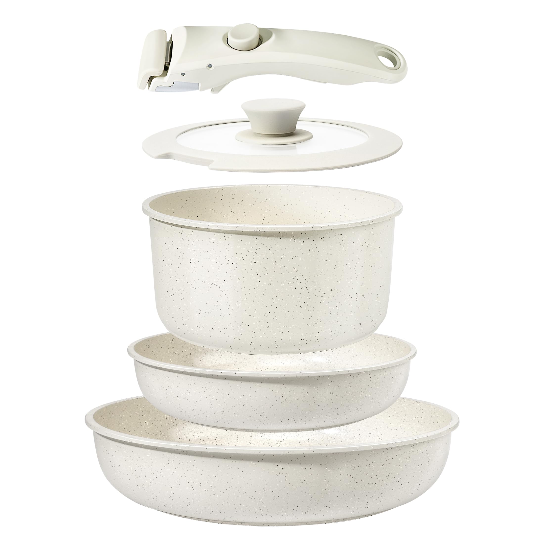 GiPP Set di Pentole e Padelle Ceramiche Antiaderenti 5 Pezzi con Manico Amovibile - Cucina Sana per Camper, Senza Tossine, Compatibile Induzione Forno Lavastoviglie