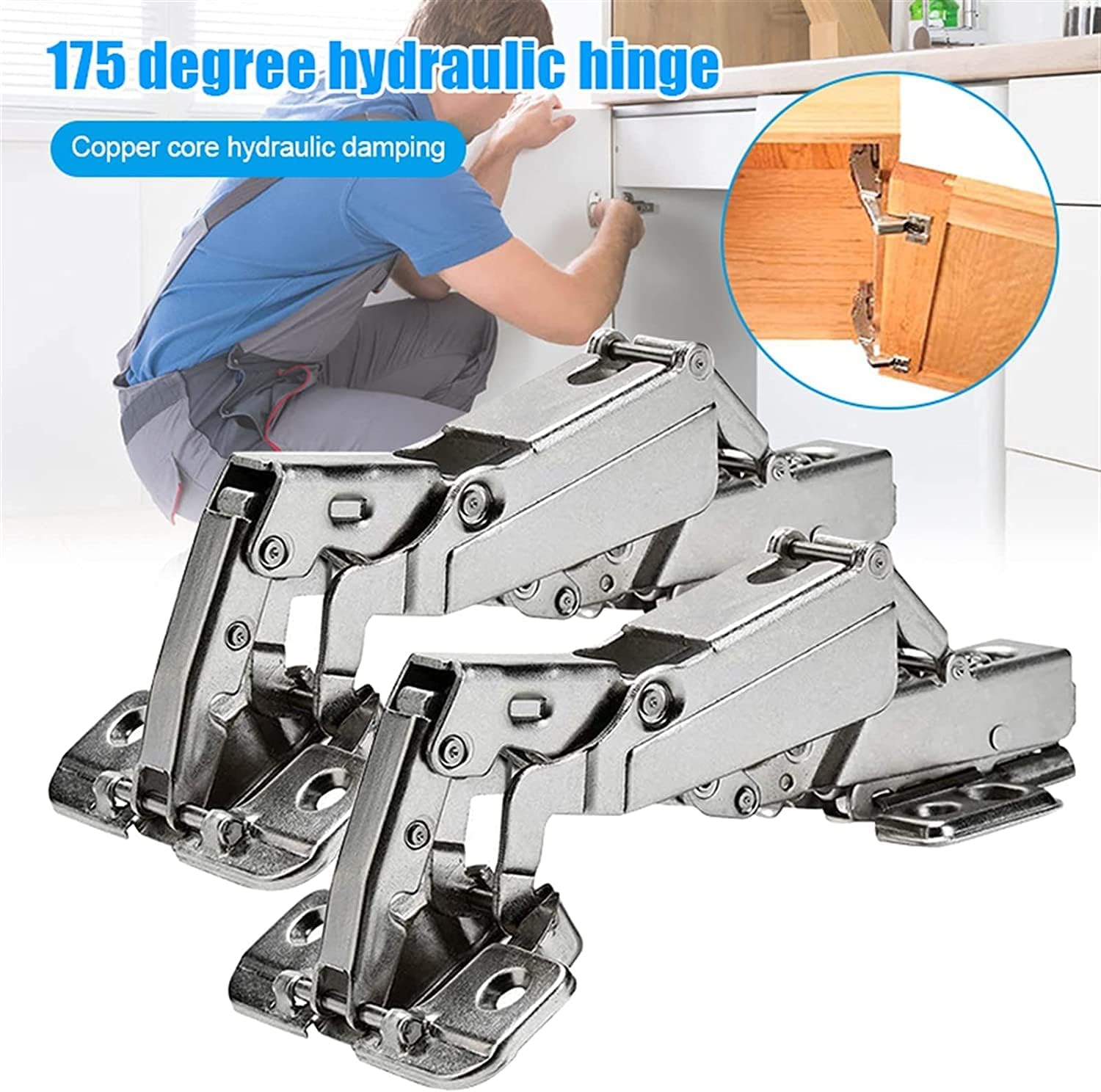 Door Hinge, Butt Hinge,Bearing Hinges,Door Hinges,Butt Hinges 2pcs 175 Degree Hinges Frameless Cabinet Doors Hinges Concealed Hydraulically Adjustable Mounting Hinges