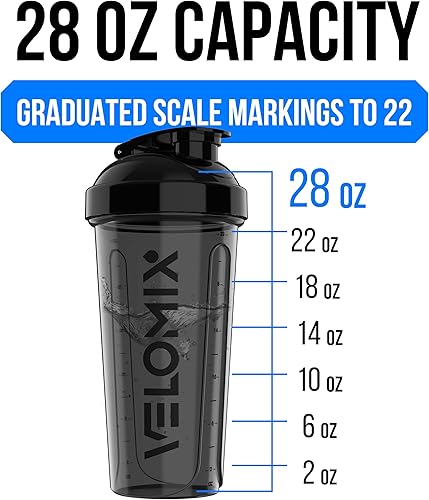 Miniatura 4 de VELOMIX - Paquete de 6 botellas mezcladoras de proteínas de 28 onzas para mezclas de proteínas, tazas agitadoras para batidos de proteínas, paquete