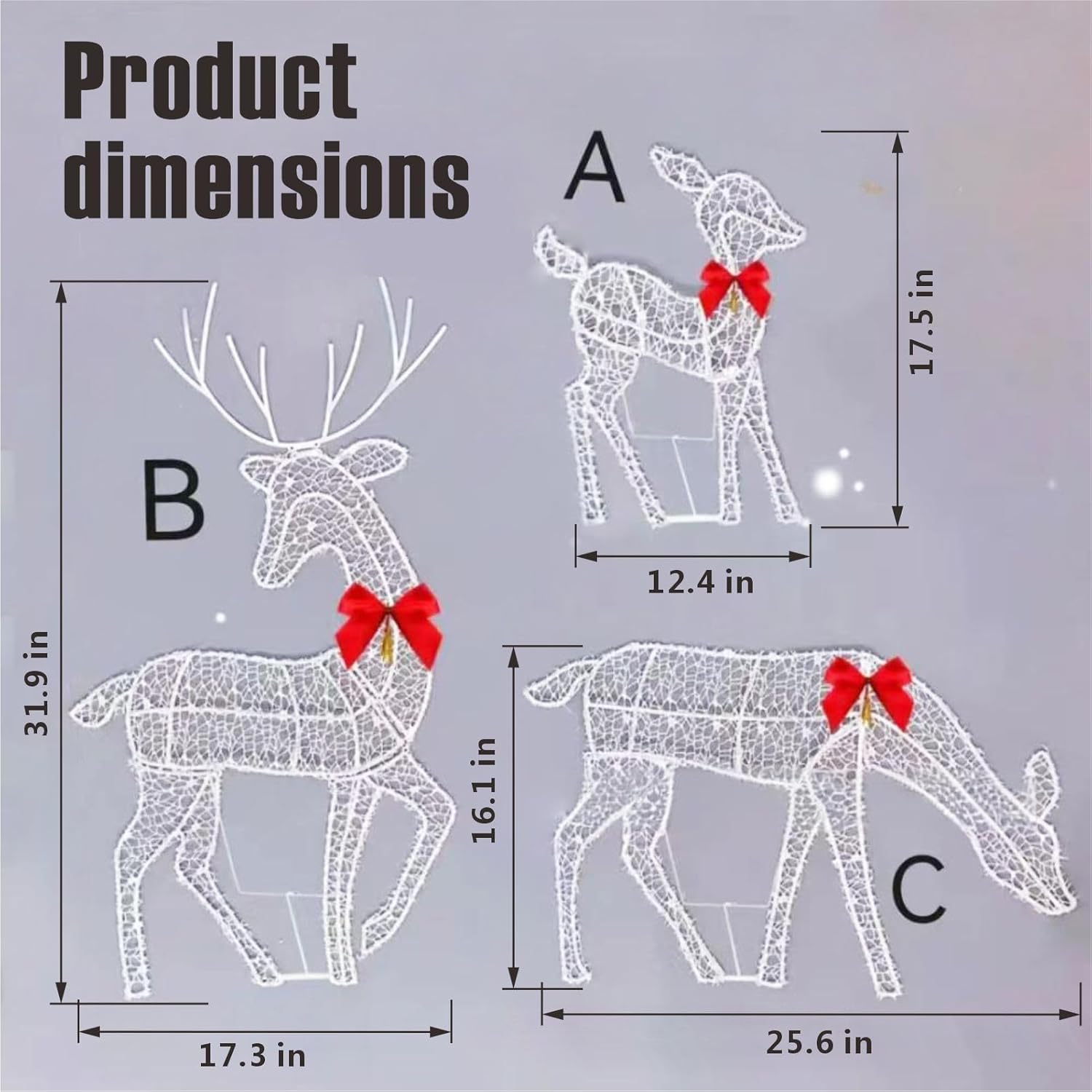 Pre-Lit Outdoor Christmas Deer Family Set, 2D Lighted Reindeer Decoration, 60 LED Warm White Lights, 3-Piece, Waterproof,Battery Powered for Indoor Outdoor Yard Display (A)