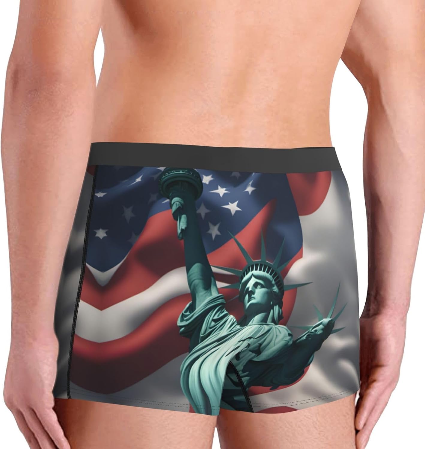 Statue Of Liberty Flag Print Men'S Boxer Briefs, Breathable Comfortable Mens Underwear With Soft Stretch Fabric