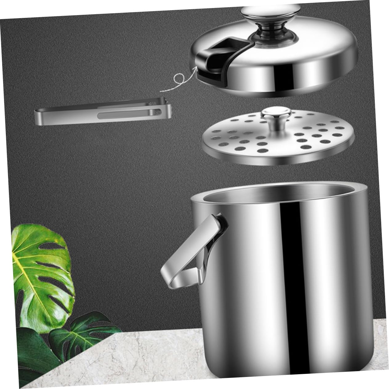 GLEAVI 1Set Double Wall Stainless Steel Ice Bucket with Lid Strainer for Home Bar Ktv Portable Cocktail Wine Bucket with Ice Tong Stylish Practical Party Essential