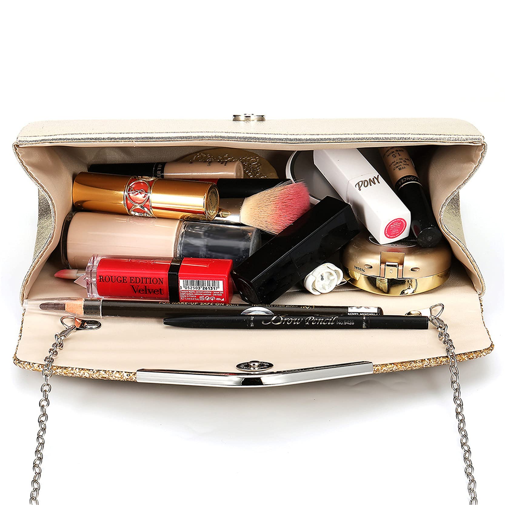 Vrouwen Dames Elegante Avondtas, Dames Glitter Envelop Clutch Bag Glanzende Avond Clutch Bag Bridal Chain Shoulder Crossbody Bag Cocktail Mousserende Purse Handtassen Meisjes Handtassen Koppelingstas