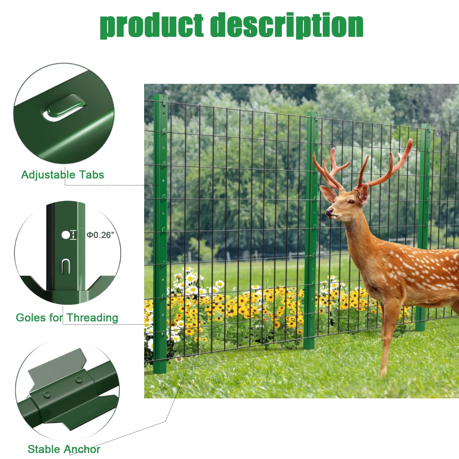 U-Pfosten Zaun 118cm, 10 Stück Robuste Stahl Zaunpfosten ohne Graben, Langlebige Metallpfosten für Drahtzäune, Garten, Hof & Außenbereich（10）