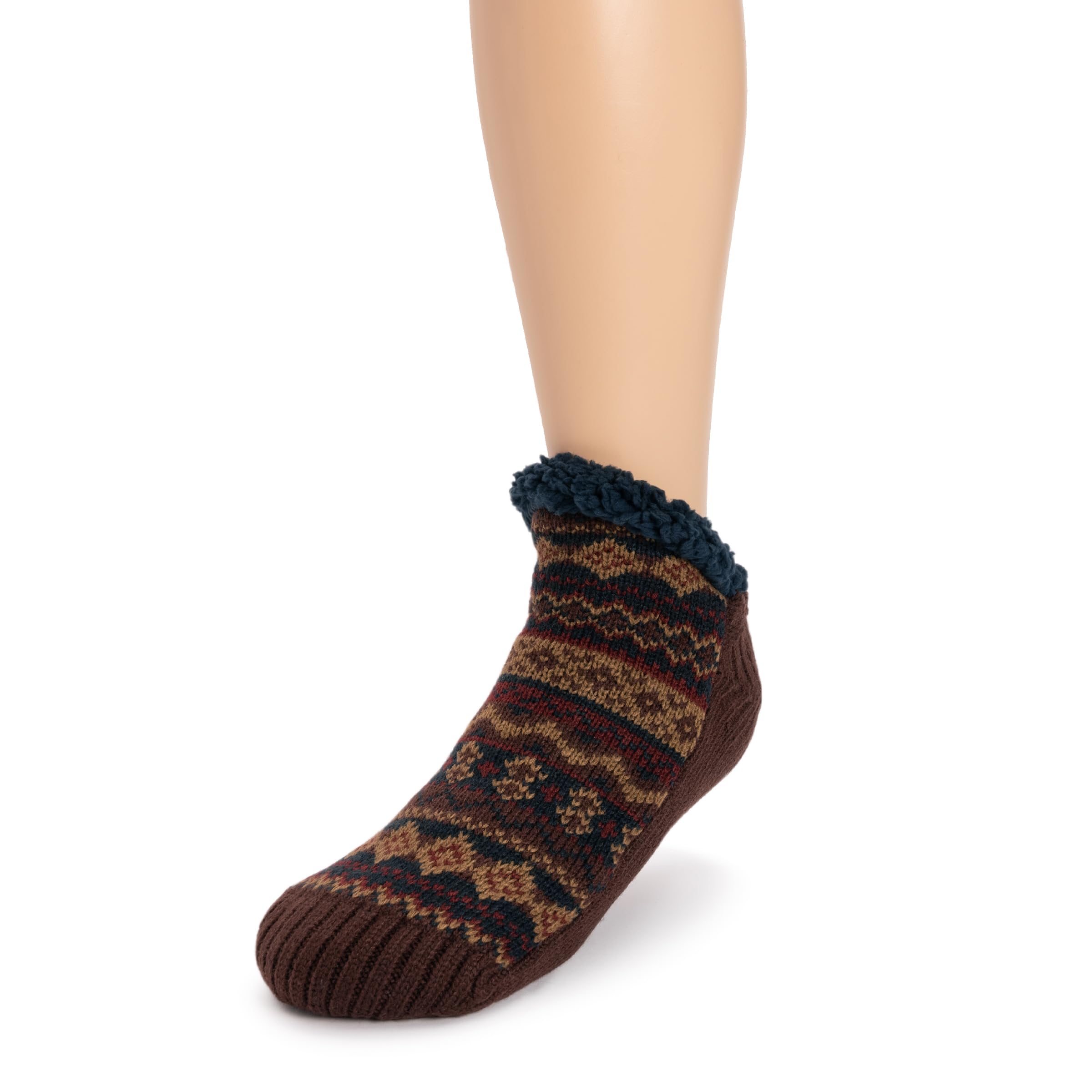 MUK LUKS Men's Ankle Cabin Sox, Crimson/Walnut, XL