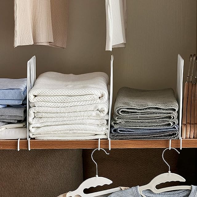 MALLOOM Shelf Dividers, Wire Shelf Wood Closet Organizers and Storage 12 Packs White Coated Steel Shelve Dividers (White/line, 12 Packs/12.2x9.5Inch)