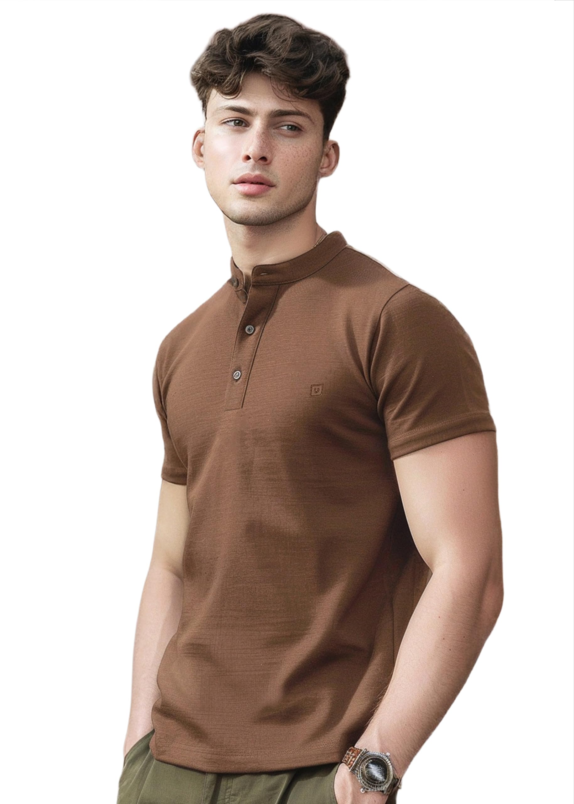 urbano fashion Men's Solid Mandarin Collar Slim Fit Half Sleeve Cotton T-Shirt-picture-37