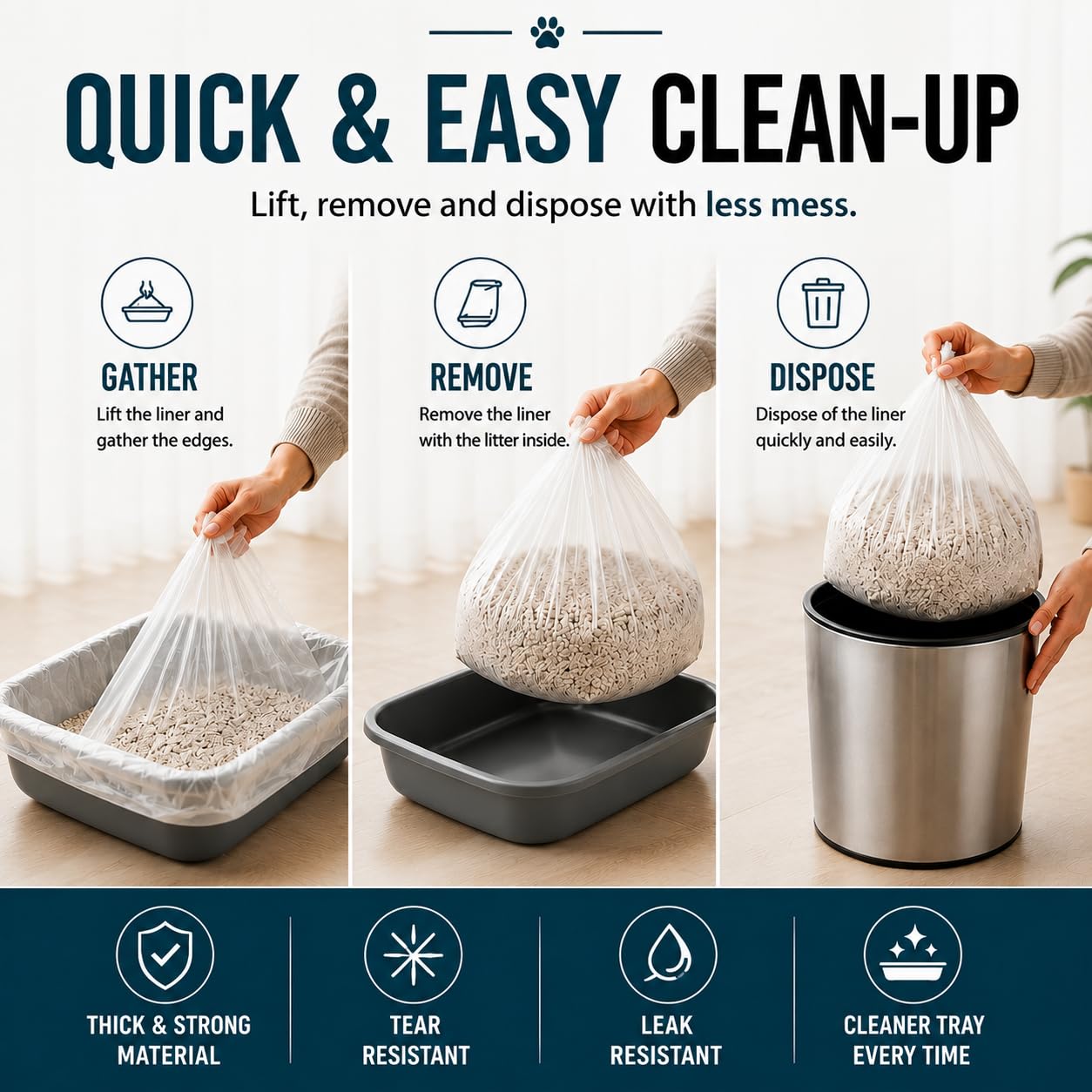 HayaHome Eco - 50 sacchetti per lettiera per gatti grandi, resistenti, su rotolo, 40 μm, 80 x 36 cm, in plastica antigraffio, ecologici, 100% materiale riciclato