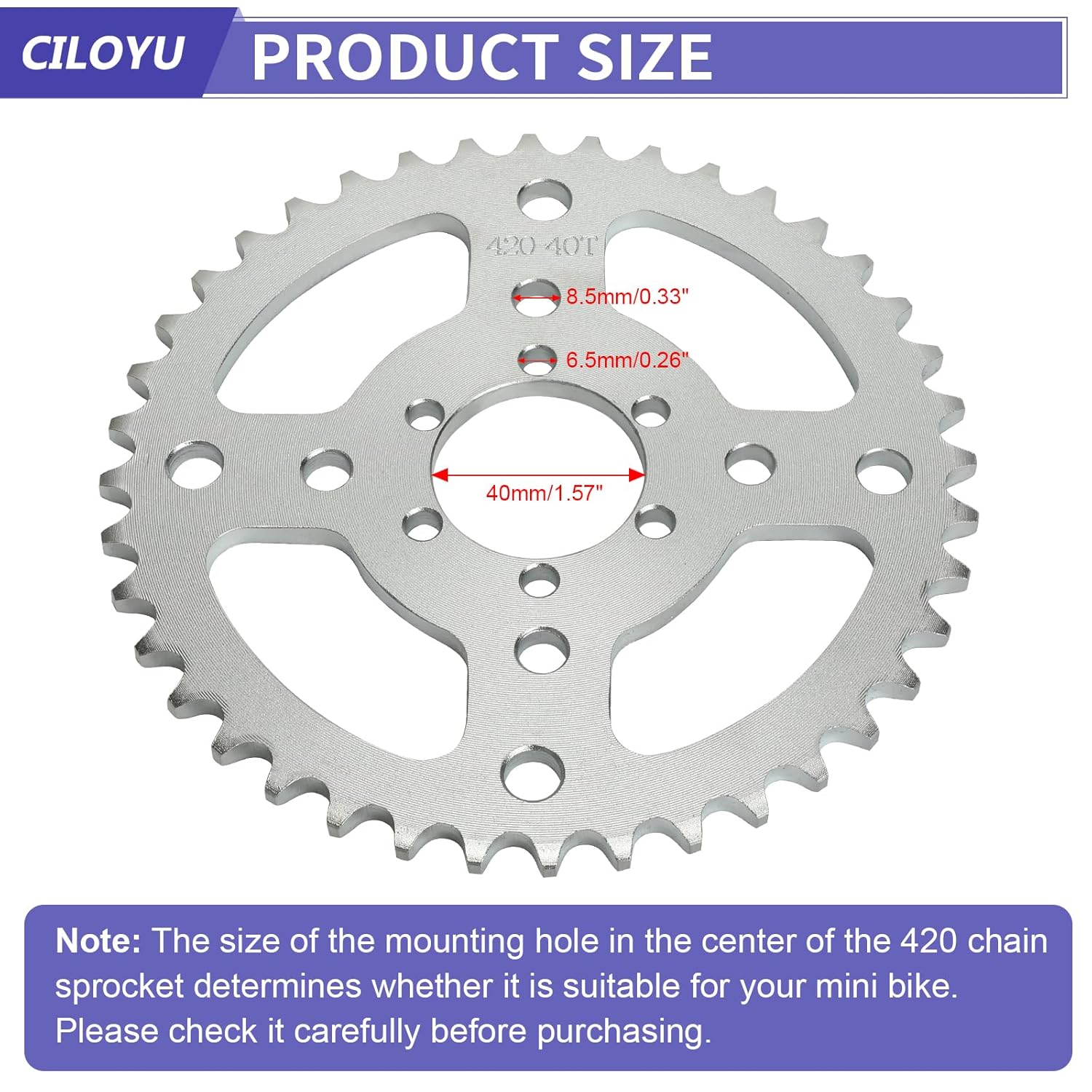 40 Tooth Sprocket 420 Chain 40mm Bore Replacement for Coleman BT200X CT200U-EX CT200U CT100U CC100X Baja Doodlebug DB30 TrailMaster MB200 MMB80 MMB105 Mini Bike Predator 212 196cc Engine Parts