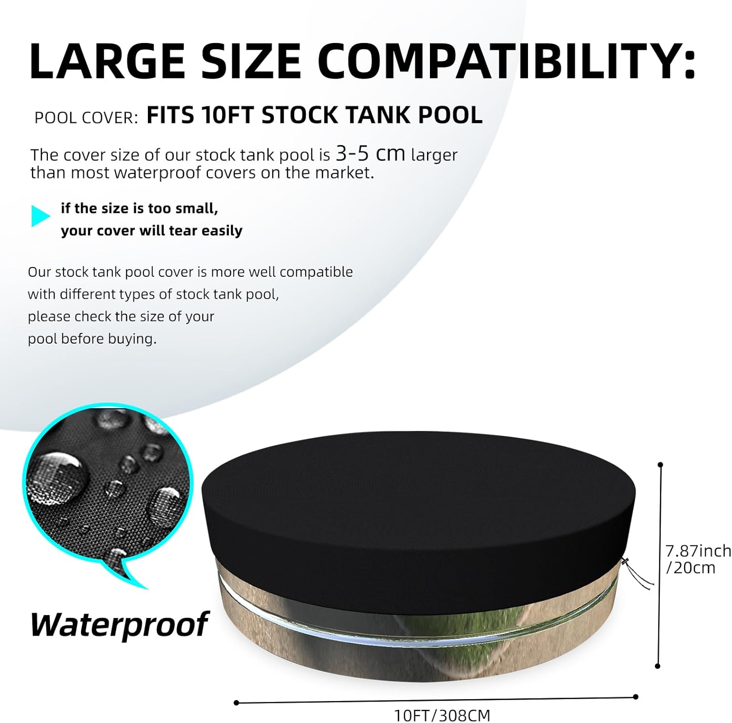 MRWiZMS Stock Tank Pool Cover 210D Oxford Cloth is Waterproof, UV Resistant, and Dustproof Round Stock Tank Pool Cover (10ft,Black)