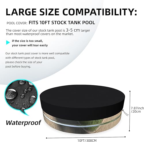 Miniatura 9 de MRWiZMS La cubierta de piscina 210D Oxford es impermeable, resistente a los rayos UV y al polvo, redonda (8 pies, negro)