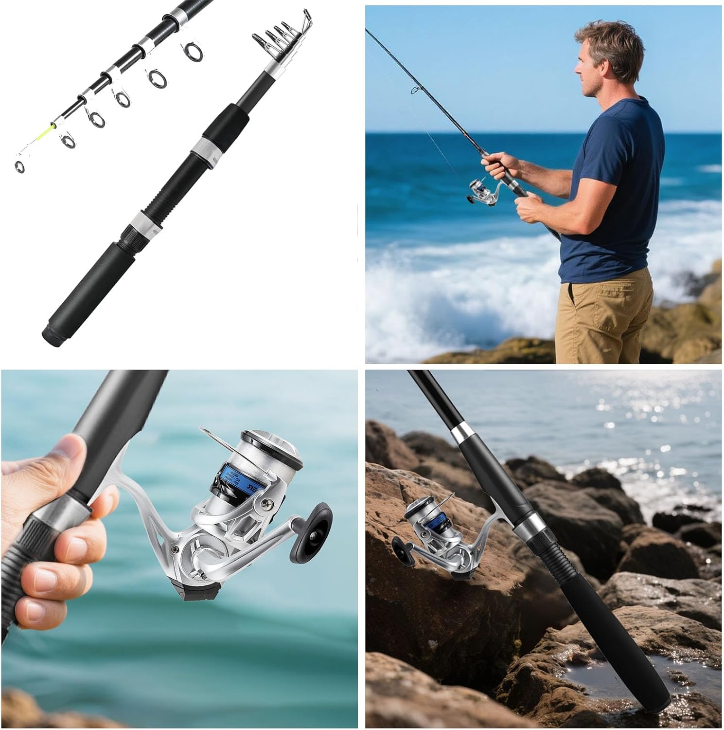 Telescopic Fishing Rod and Reel Combo Set, 2PCS Collapsible Fishing Poles, Fishing Kit with Spinning Reel Fishing Pliers and Lip Gripper, Travel Saltwater Freshwater Fishing Gear for Adults Beginners - Image 5