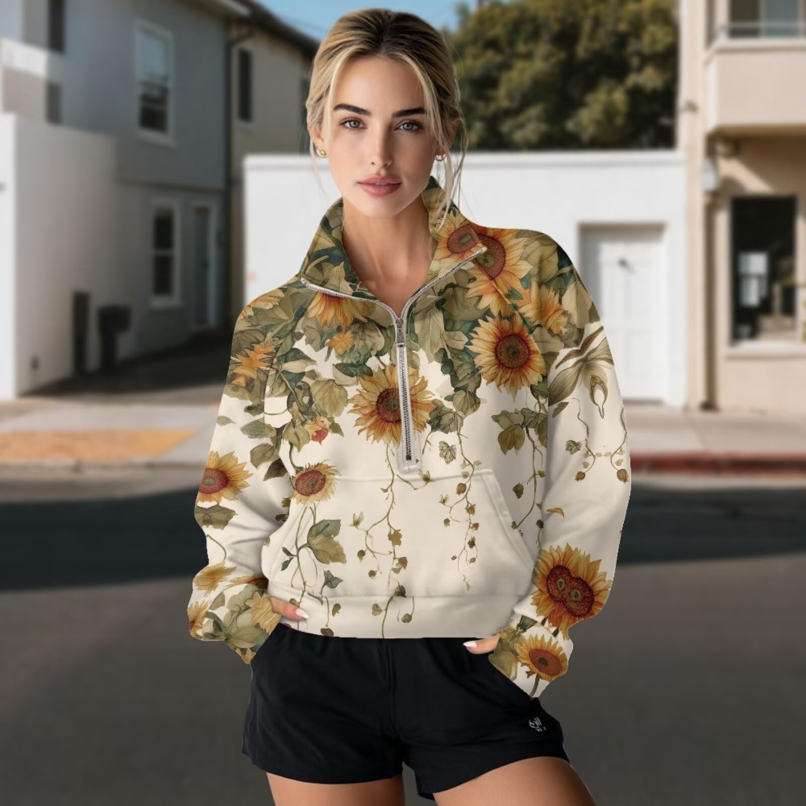 Sudadera de cuello alto para mujer, media cremallera, manga larga, para otoño, entrenamiento, invierno, cálida y suave