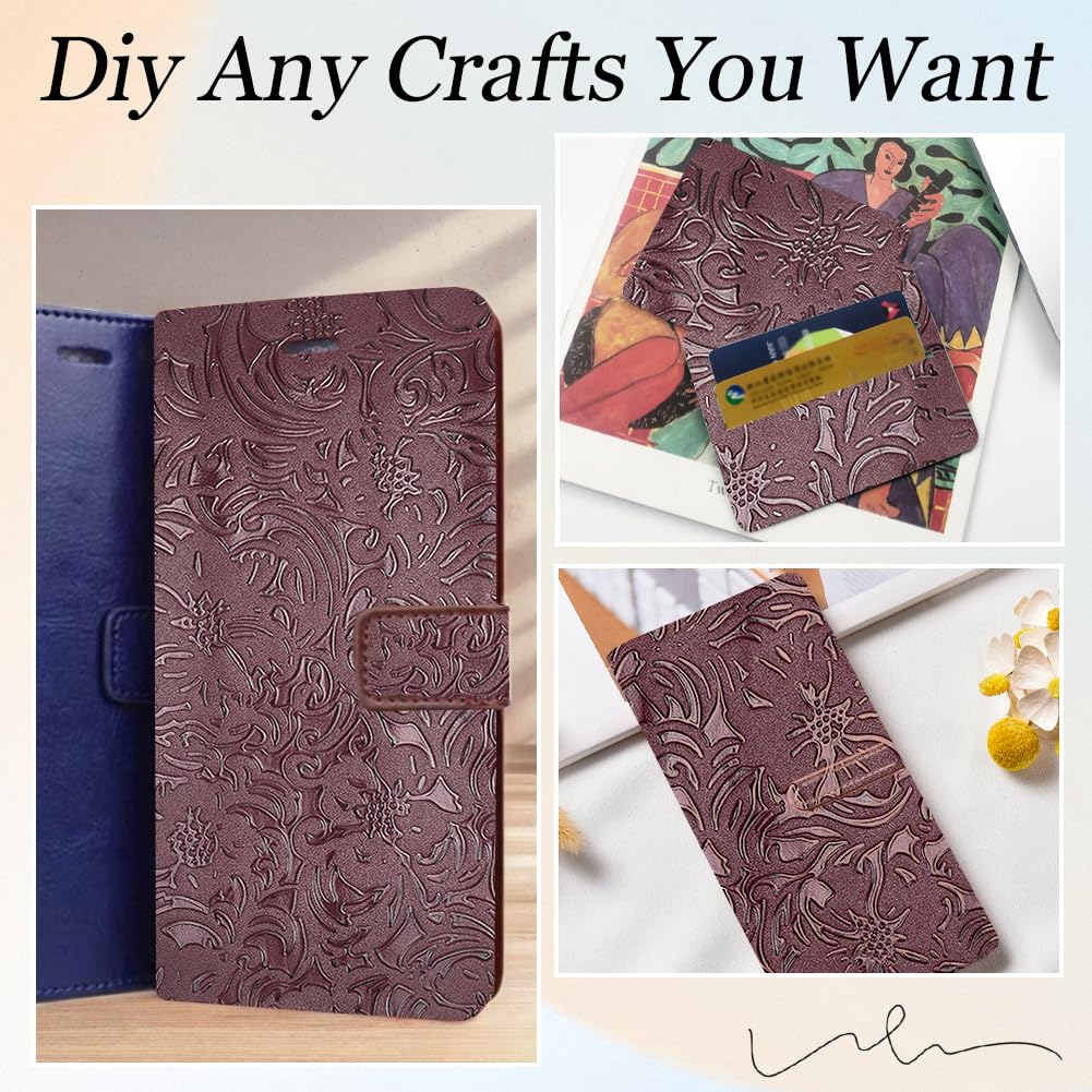 Lot De 10 Feuilles De Cuir PU / Similicuir Avec Motifs (bois, Floral, Boho) - 32x20 Cm - Pour Création DIY, Loisirs Créatifs