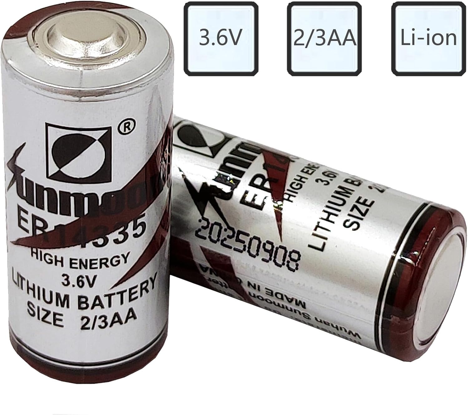 (10PCS/Set) ER14335 2/3AA Button Top Battery 3.6V 1650mAh Primary Lithium Battery for Smoke Alarm Smart Meters Temperature Monitors Flashlight