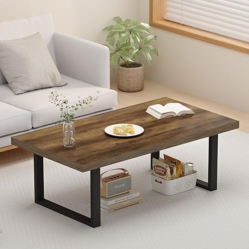 Miniatura 3 de IBF Farmhouse Coffee Table, Modern Coffee Table for Living Room, Simple Industrial Rectangle Center Table, Wood Metal Tea Table for Home Bedroom