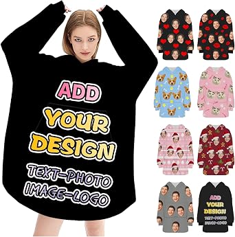 Custom Wearable Blanket Hoodies for Women Men Photo Logo Personalized Oversized Hooded Blankets Christmas Birthday Gifts