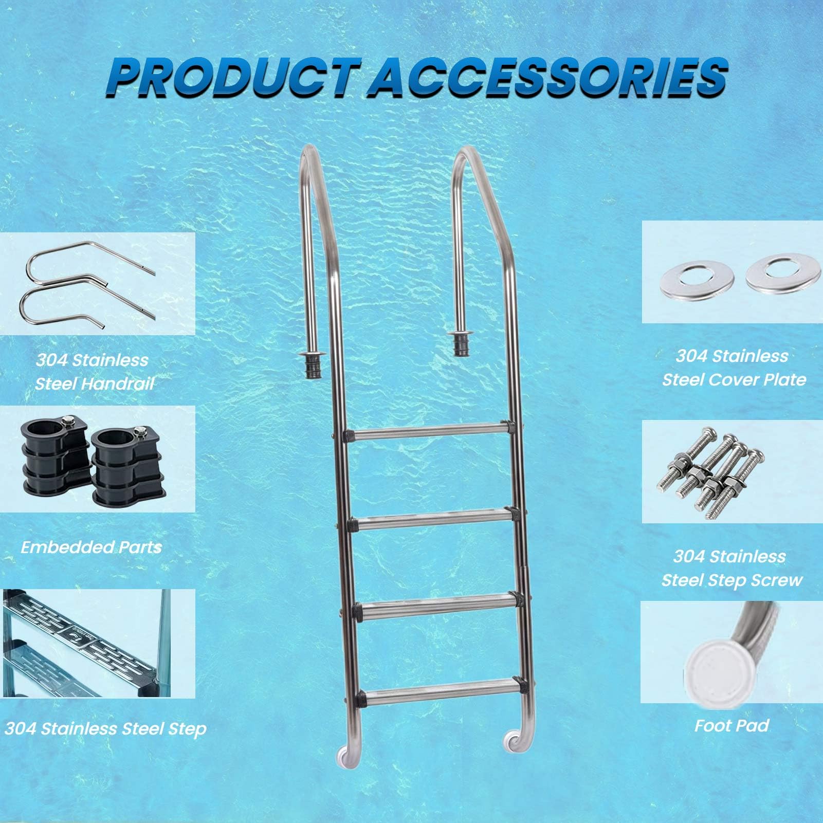 Scala per Piscina in Acciaio Inox Resistente con gradini Antiscivolo, Facile da installare per Piscine interrate, per Uso Interno/Esterno, 2 gradini