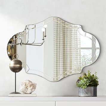 40"x28" Scalloped Irregular Wall Mirror, Beveled AntiOxidant Decorative Mirror, DualHang Luxury Modern Art Mirror for Home Decor, Ideal for Renters Homeowners, Bathroom Living Room Entryway