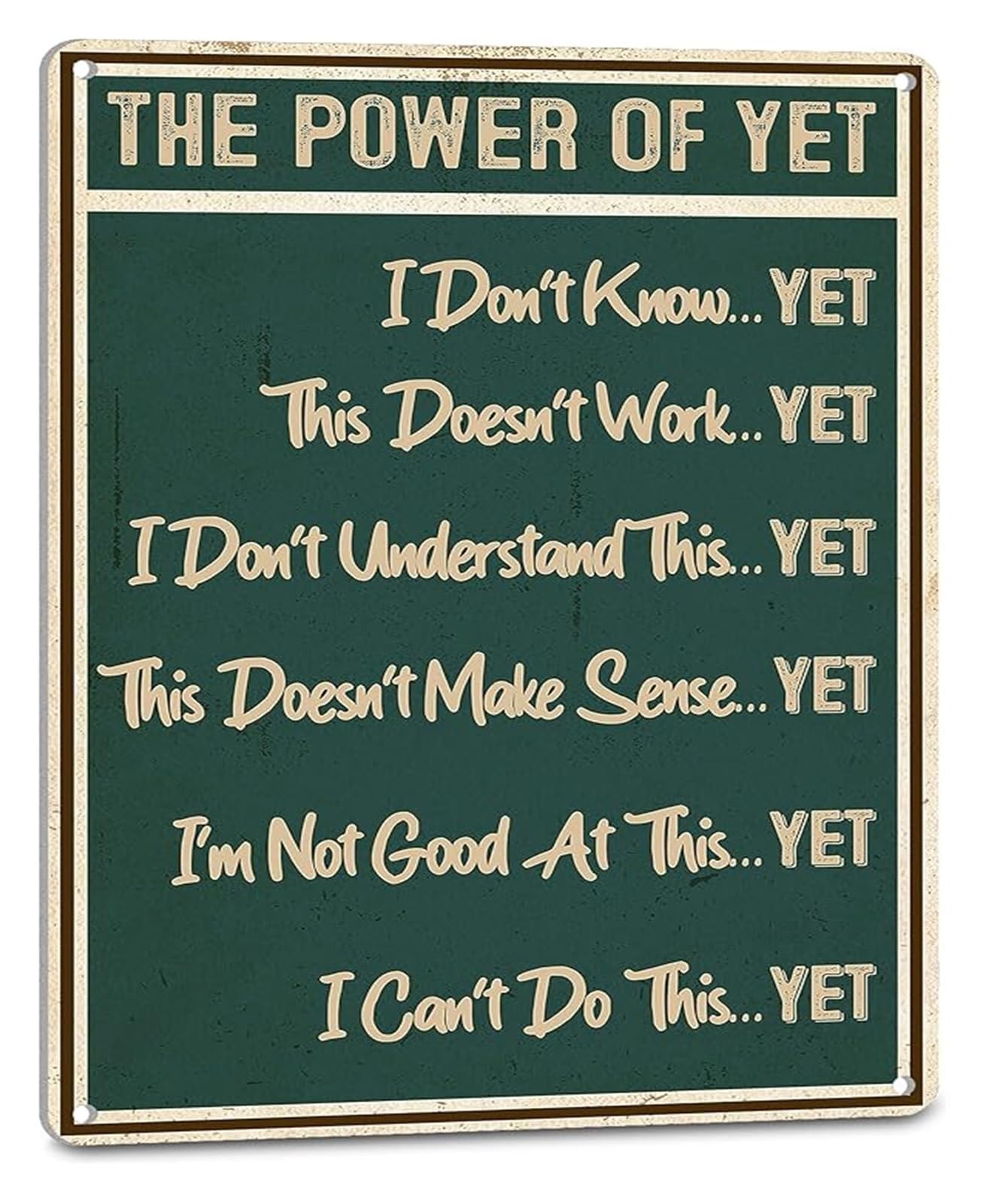 MQXFCZUX Weathered The Power of Yet Quote Metal Sign Vintage Classroom Inspirational Wall Decor for Learning Center 8 X 12 inch