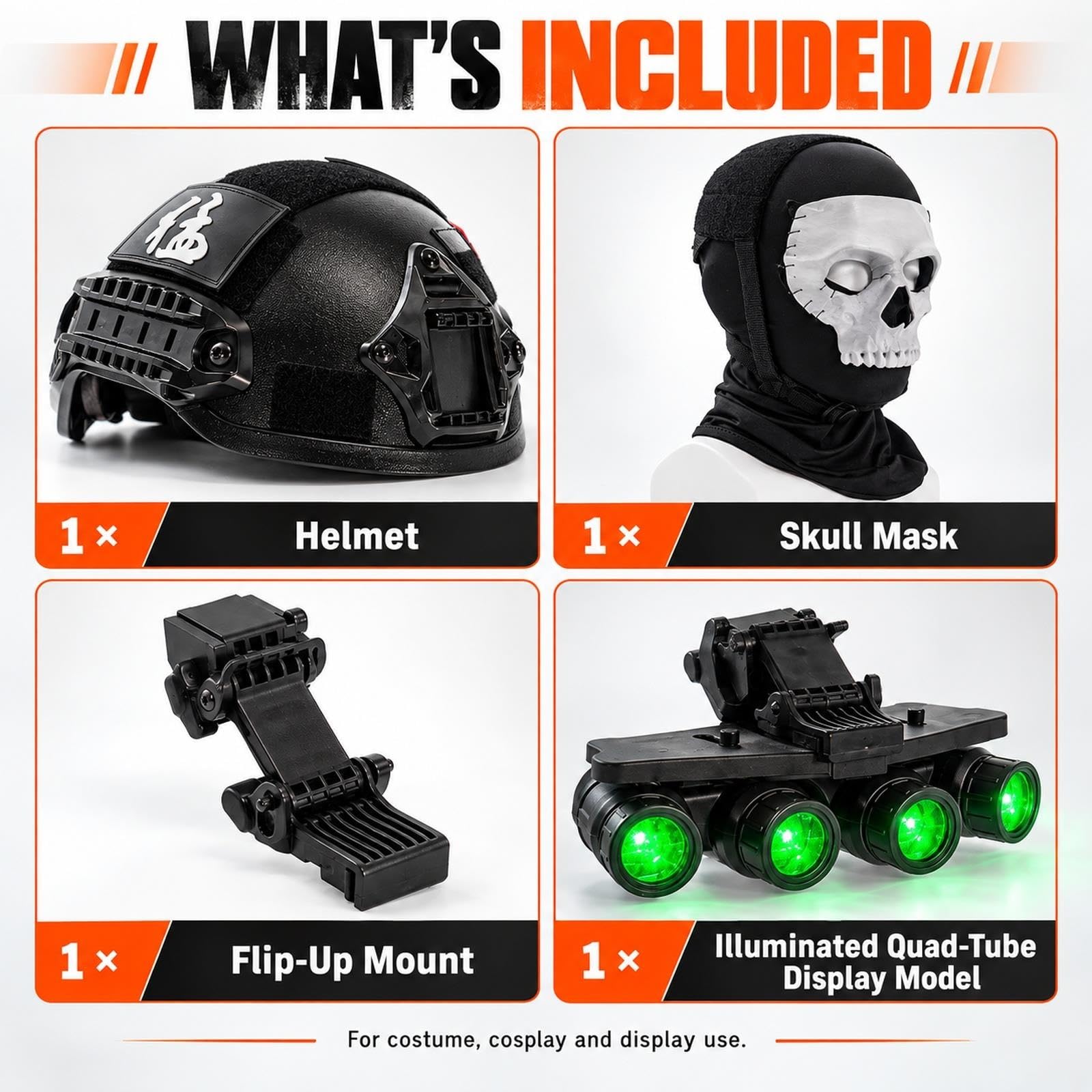 Casco Cosplay Bambini con Maschera Teschio e Modello Quad-Tube Verde