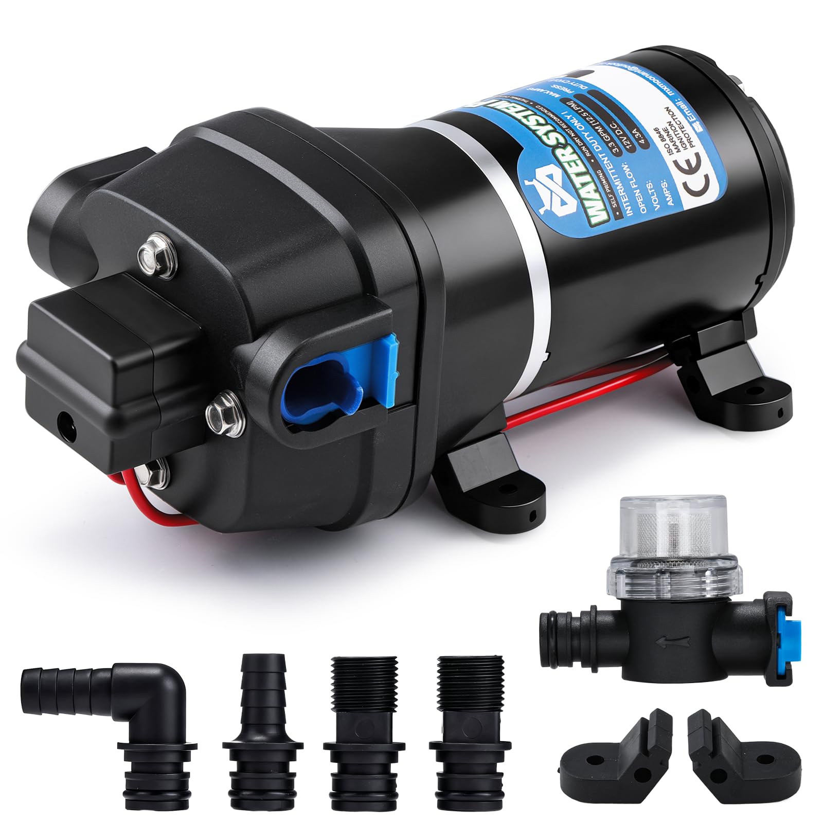 Mxmoonant 12V DC Pompe à eau Automatique, 2.4Bar, 95W, 12.5L/Min, Auto-amorçage, Protection Contre les Surcharges, Pompe Membrane pour Caravane, Camping Car, Bateau, Lavage, Irrigation, Circulation