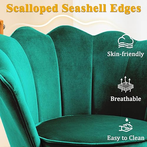 Miniatura 3 de Juego de 2 sillas decorativas para sala de estar, silla de tocador tapizada de terciopelo con respaldo, patas de metal dorado, silla auxiliar