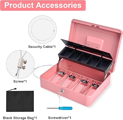 Miniatura 4 de Caja de efectivo con cerradura de combinación, cajas de efectivo con bloqueo con cable de seguridad y bandeja para monedas, caja de dinero de metal