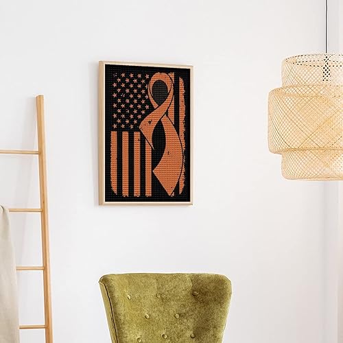 Miniatura 4 de Cinta de concientización sobre la leucemia con bandera estadounidense 5D, pintura artística de diamante redondo completo, pintura bordada, cuadros