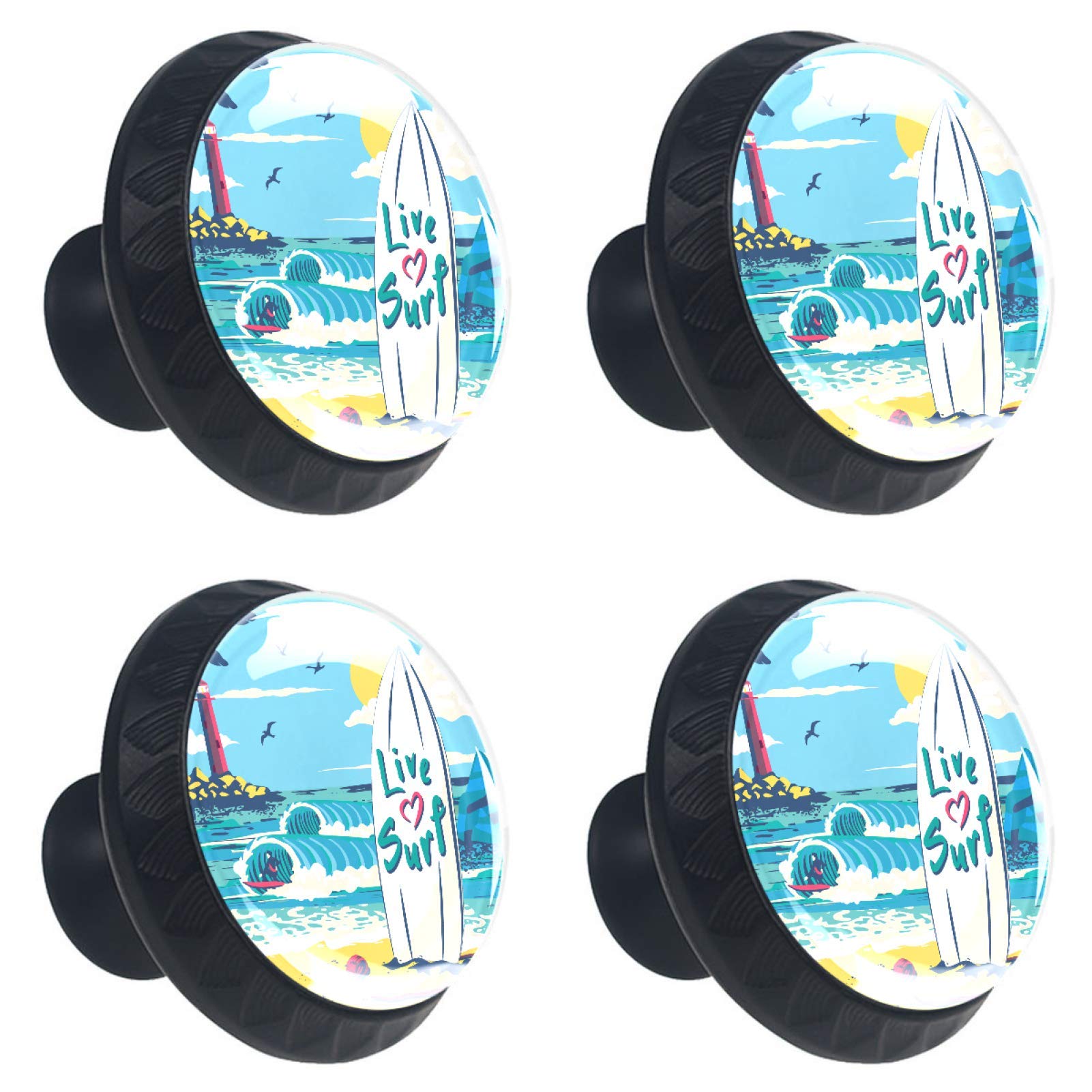 Boutons de tiroir planche de surf en verre multicolores pour placard et armoire (Lot de 4)
