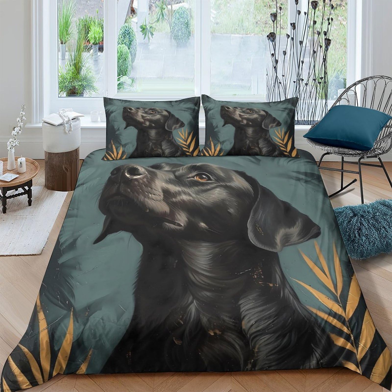 Ctjqhvkz Style-8 3D Printed Black Dog Fitted Sheet Microfiber Artistic Animal Portrait Bed Cover For Bedroom Dorm Mattress Protection Decor Single（135X200cm）
