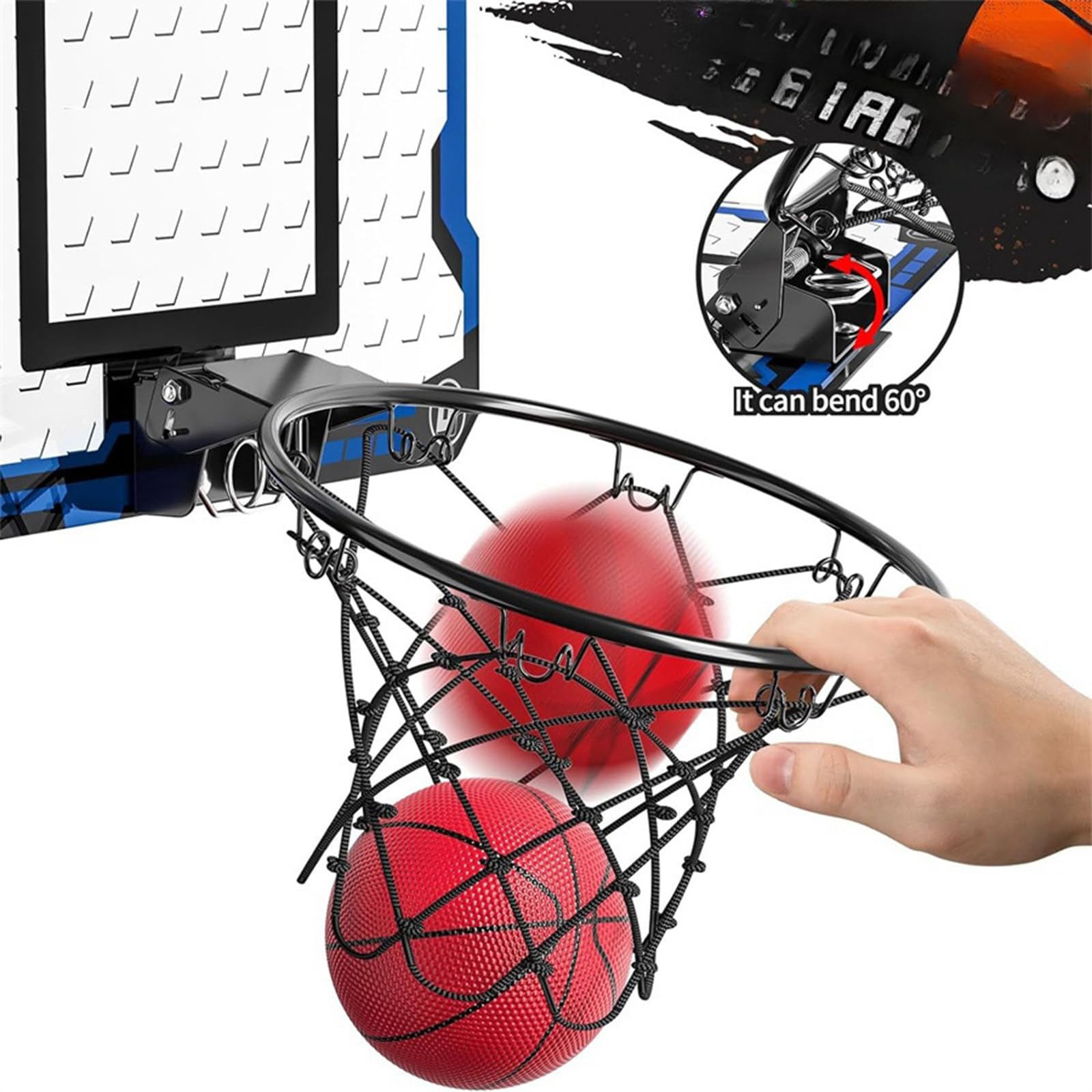 1 Basketballkorb mit 4 Bällen, ABS Rückwand, einfache, für drinnen und draußen, lustiges Outdoor Spielzeug