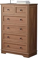 NONGSHIM Farmhouse 6-Drawer Tall Dresser, Natural Oak Bedroom Chest with Deep Storage, Modern Vintage Organizer for Living Room & Nursery