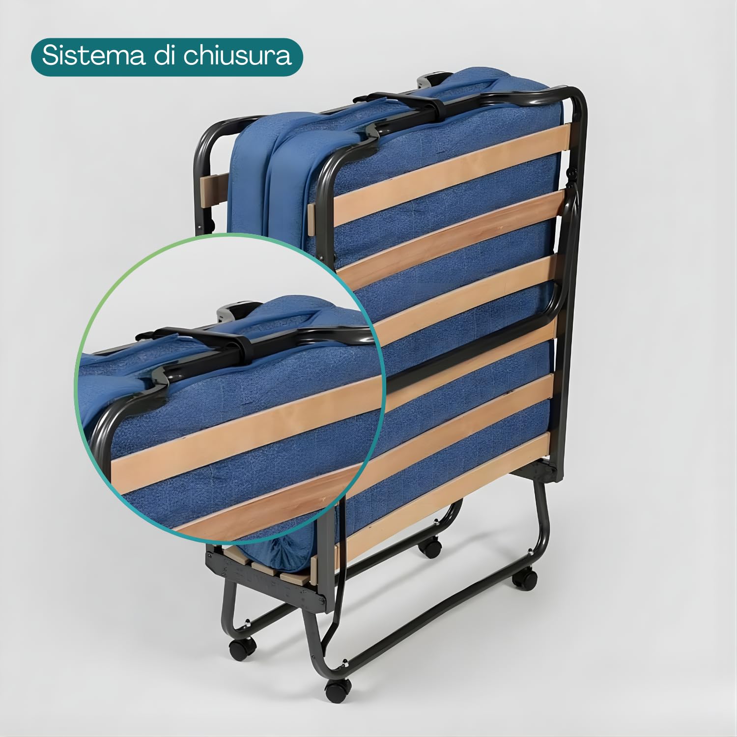 Paluplus Brandina Pieghevole con Materasso Sigolo, Misura 80x200x39 cm, Letto con Struttura Tubolare, Materasso alto 10cm, 4 Ruote Girevoli, 15 Doghe Flessibili, Made in Italy -Inclusa Copertura-C -17