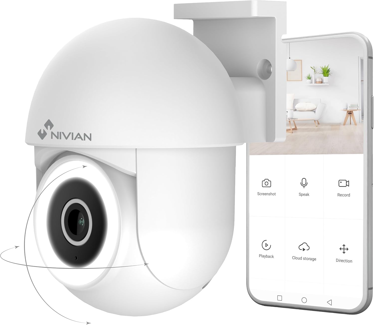 NIVIAN Cámara WiFi PTZ 2K 3MP con Giro 360° y Visión Nocturna IR | Seguimiento Automático
