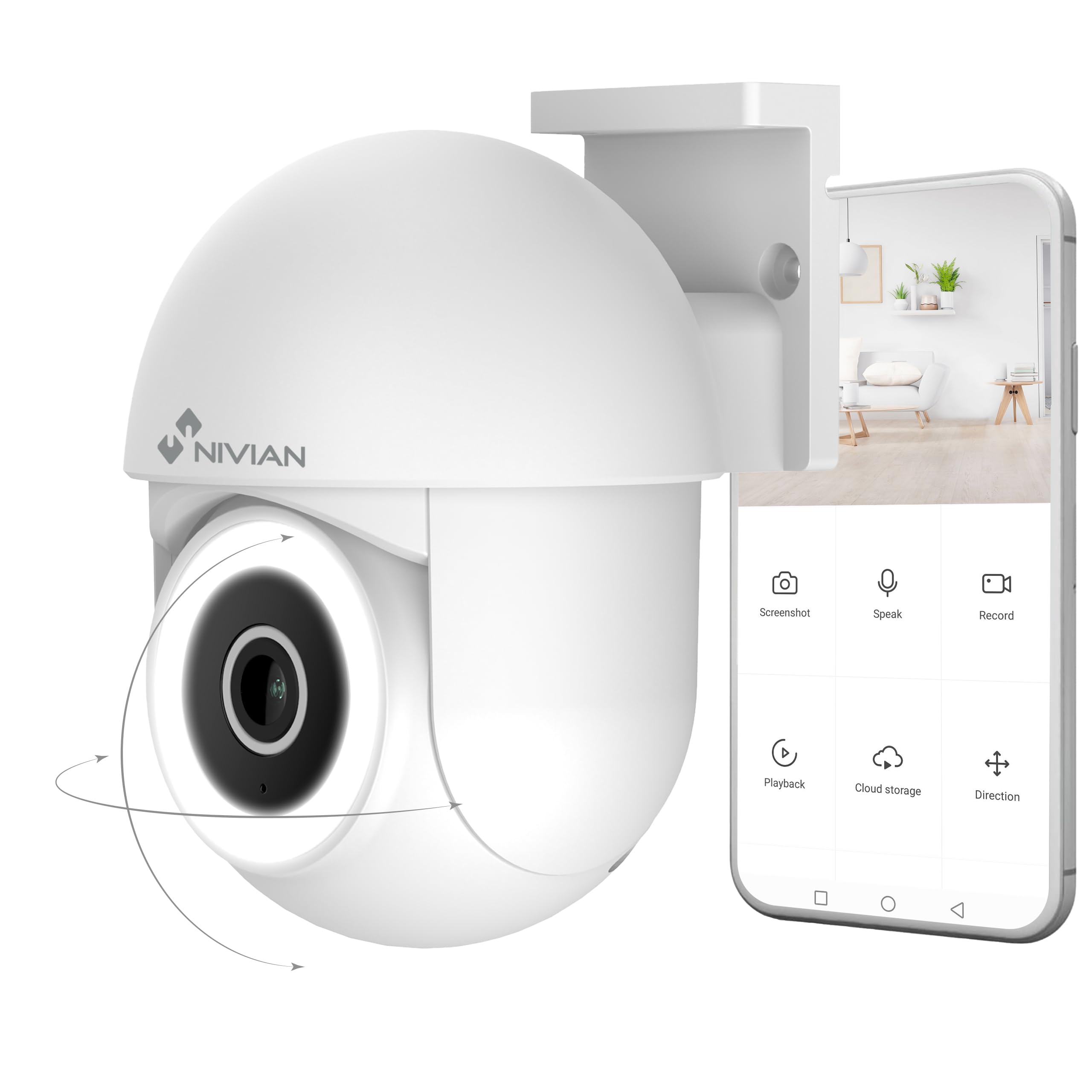 NIVIAN Cámara WiFi PTZ 2K 3MP con Giro 360° y Visión Nocturna IR | Seguimiento Automático, Audio Bidireccional, IP65 | Seguridad Inteligente para Casa y Negocio | App Tuya + Alexa/Google