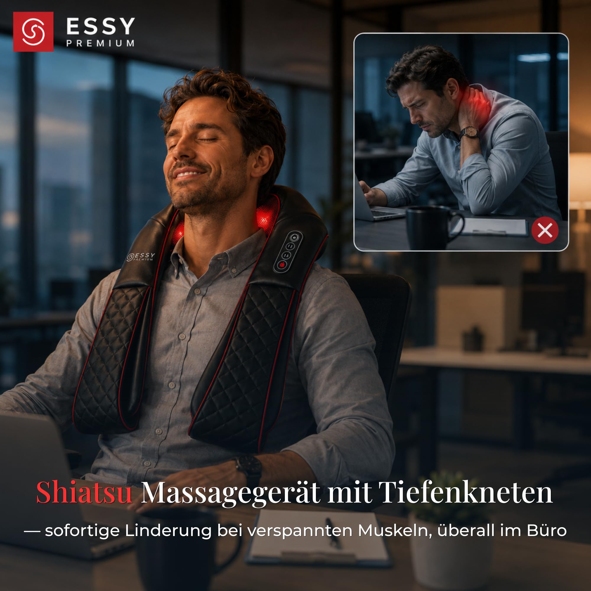 Essy Shiatsu Nackenmassagegerät mit Wärme, Schulter, Rücken, Beine | Massagegeschenk für Frauen und Männer zur Entspannung der Muskulatur