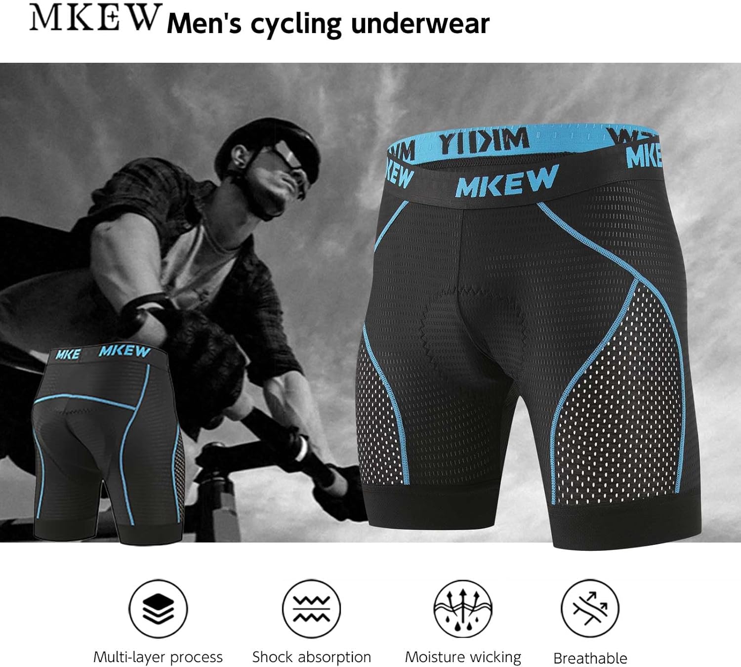 Men's High Density Sponge Padded Cycling Underwear Bike Shorts Underwear MTB Liner Road Biking Bicycle Clothes (US, Alpha (Alpha), S, Regular, 1, Grey) - Image 6
