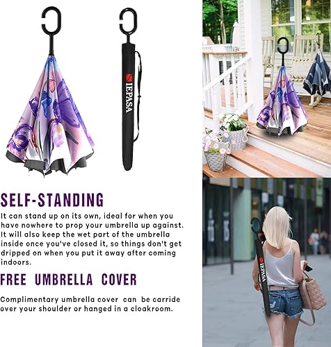 Miniatura 4 de SIEPASA Paraguas Invertido Reverso de 4956 Pulgadas, Doble Toldo Extra Grande Ventilado Resistente al Viento Impermeable Paraguas de Golf Tipo