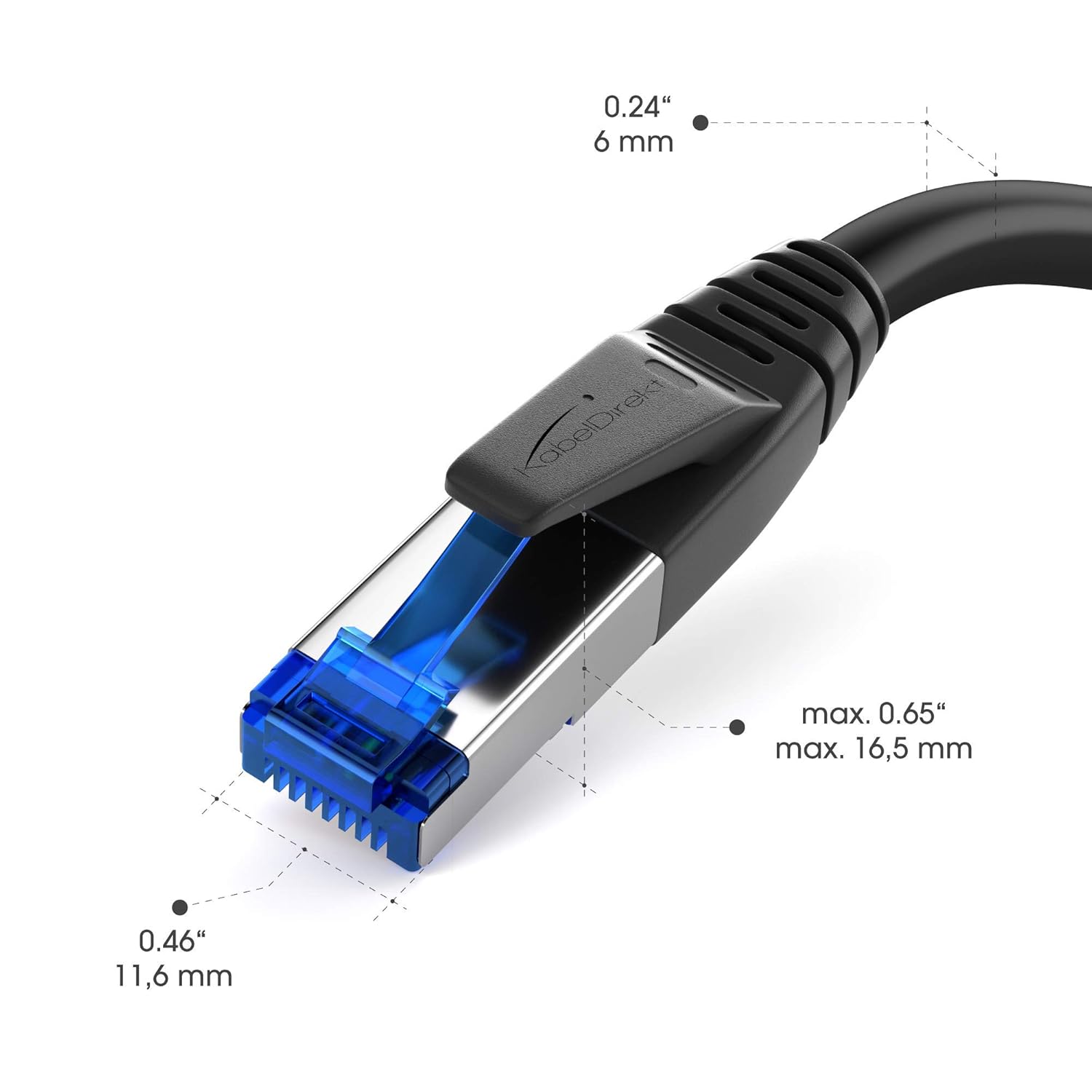 Diagram showing dimensions of the RJ45 connector