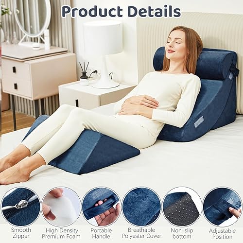 Miniatura 3 de Juego de 4 almohadas de cuña para después de la cirugía, almohadas verticales para sentarse en la cama, cuña de espuma para aliviar el dolor de