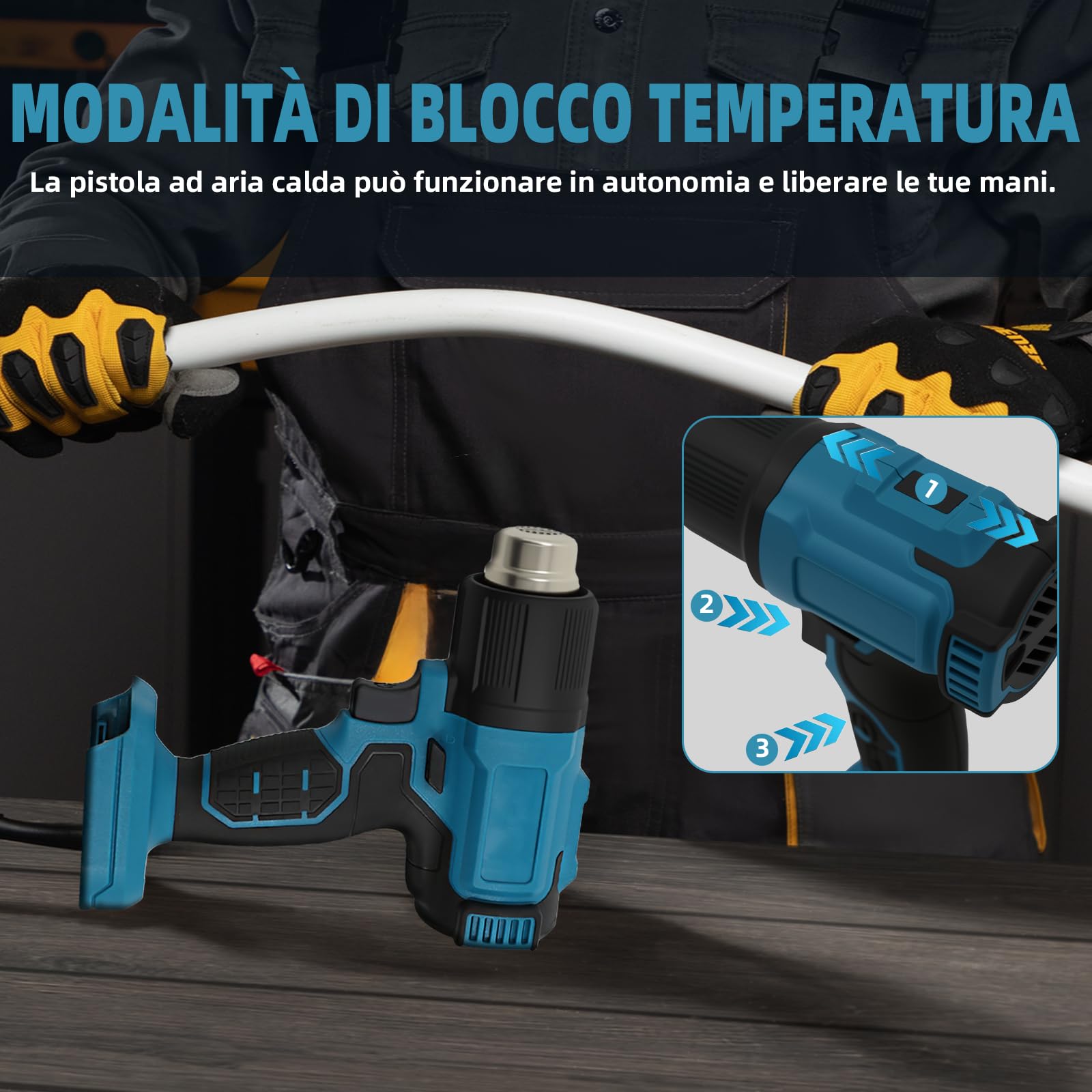 Pistola ad aria calda senza fili 350 W – Compatibile con batteria Makita 18 V 86-1022℉ soffiatore ad aria calda per fai da te, con 3 ugelli e raschietto, senza batteria