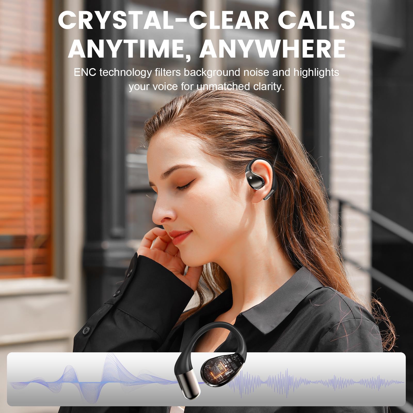Cuffie Bluetooth 6.0 Open Ear, Microfono HD, 40 ore di autonomia, Display LED, IP7 impermeabili, Nero