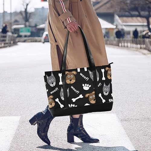 Miniatura 6 de Bolsa de mano negra para computadora portátil de perros de dibujos animados para mujeres, profesores, bolsas de lona para trabajo, bolsa de viaje,