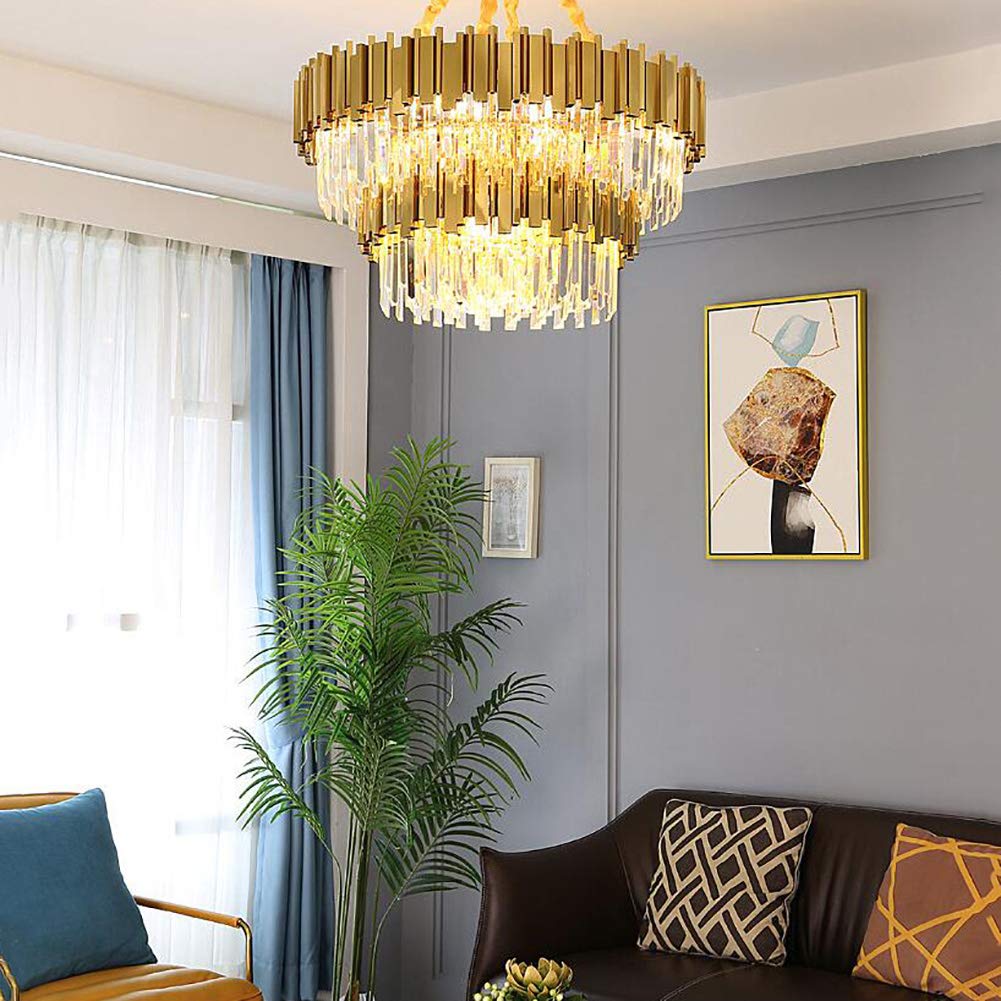Kristallen hanglamp, moderne LED-kristallen kroonluchter, 5-lichts regendruppel plafond opknoping lichtpunt dimbaar voor trap eetkamer keuken slaapkamer-3 lichten 30x120cm (12x47inch