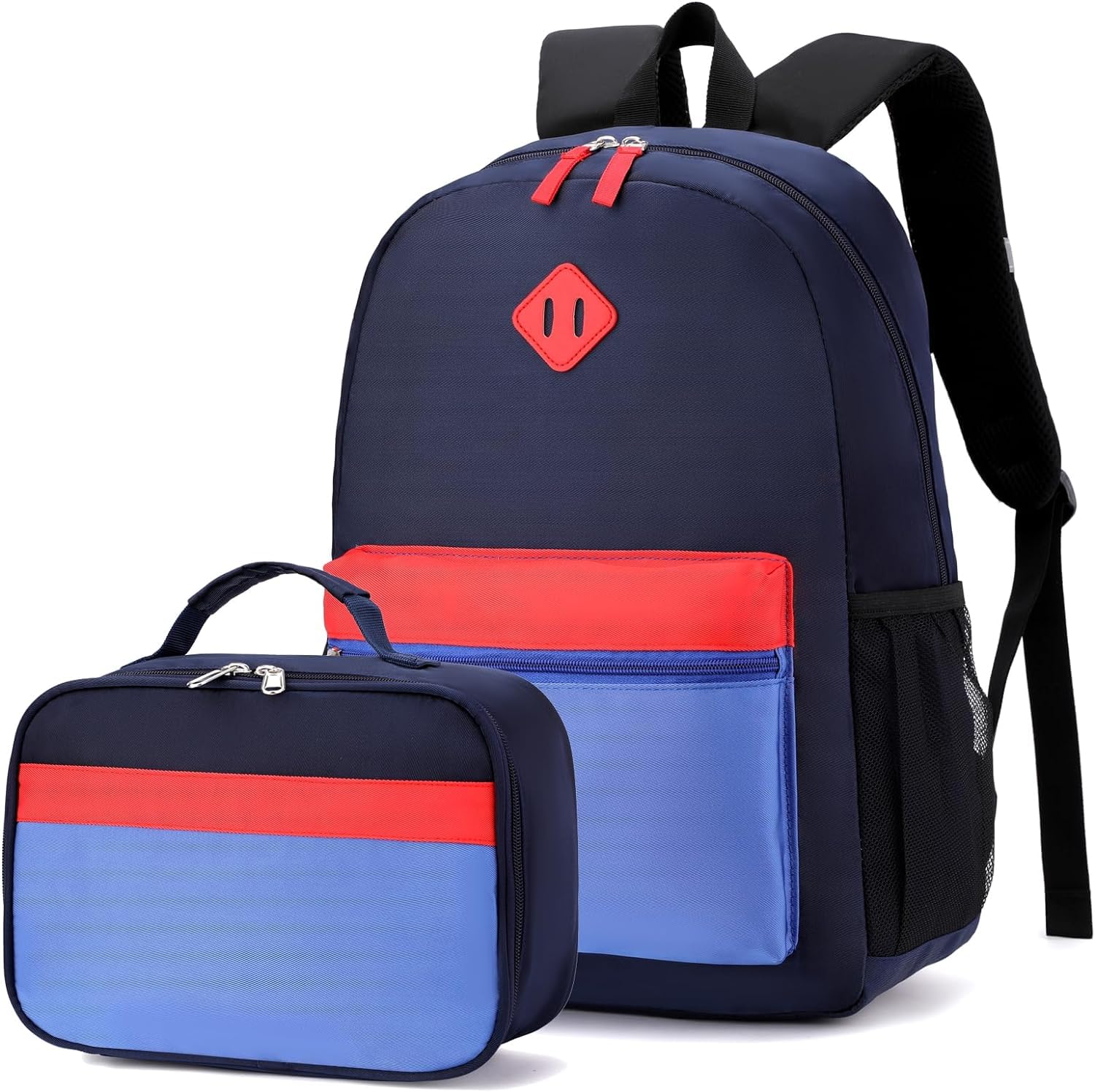 Yvechus Kids Backpack Lunch Box Set Kindergarten School Backpacks 3-6 Years for Boys and Girls with Chest Buckle (Set Navy Blue, Medium-15 H)