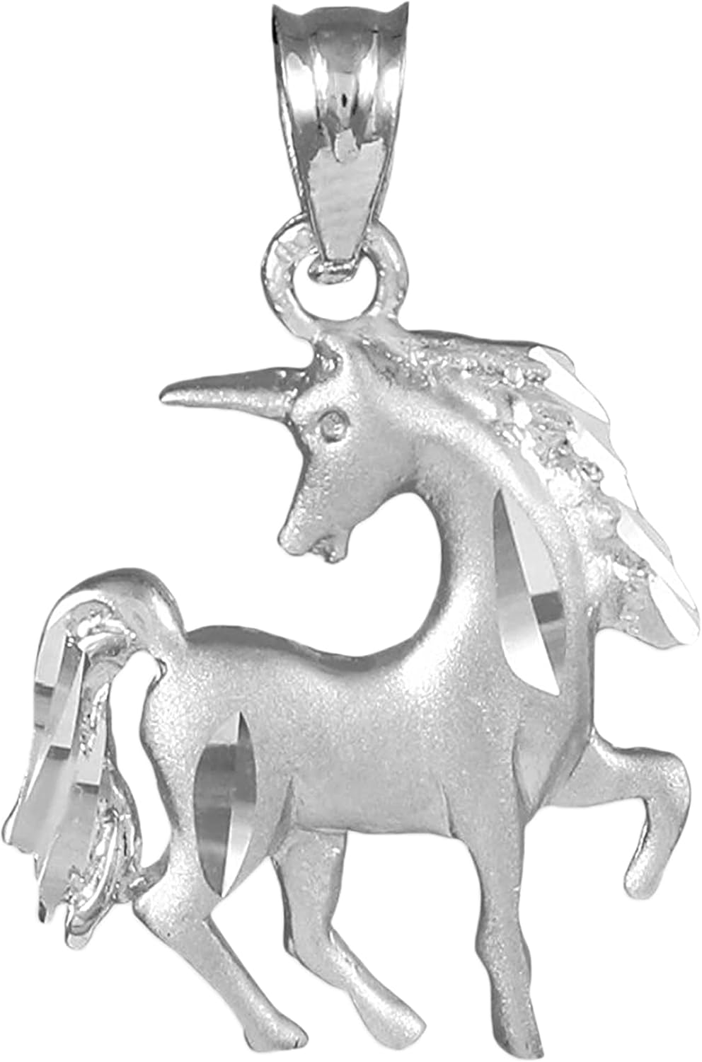 Animal Kingdom .925 Sterling Silver Satin Finish Unicorn Charm Pendant - Choose Pendant Only or Necklace with 16”-22” Chain