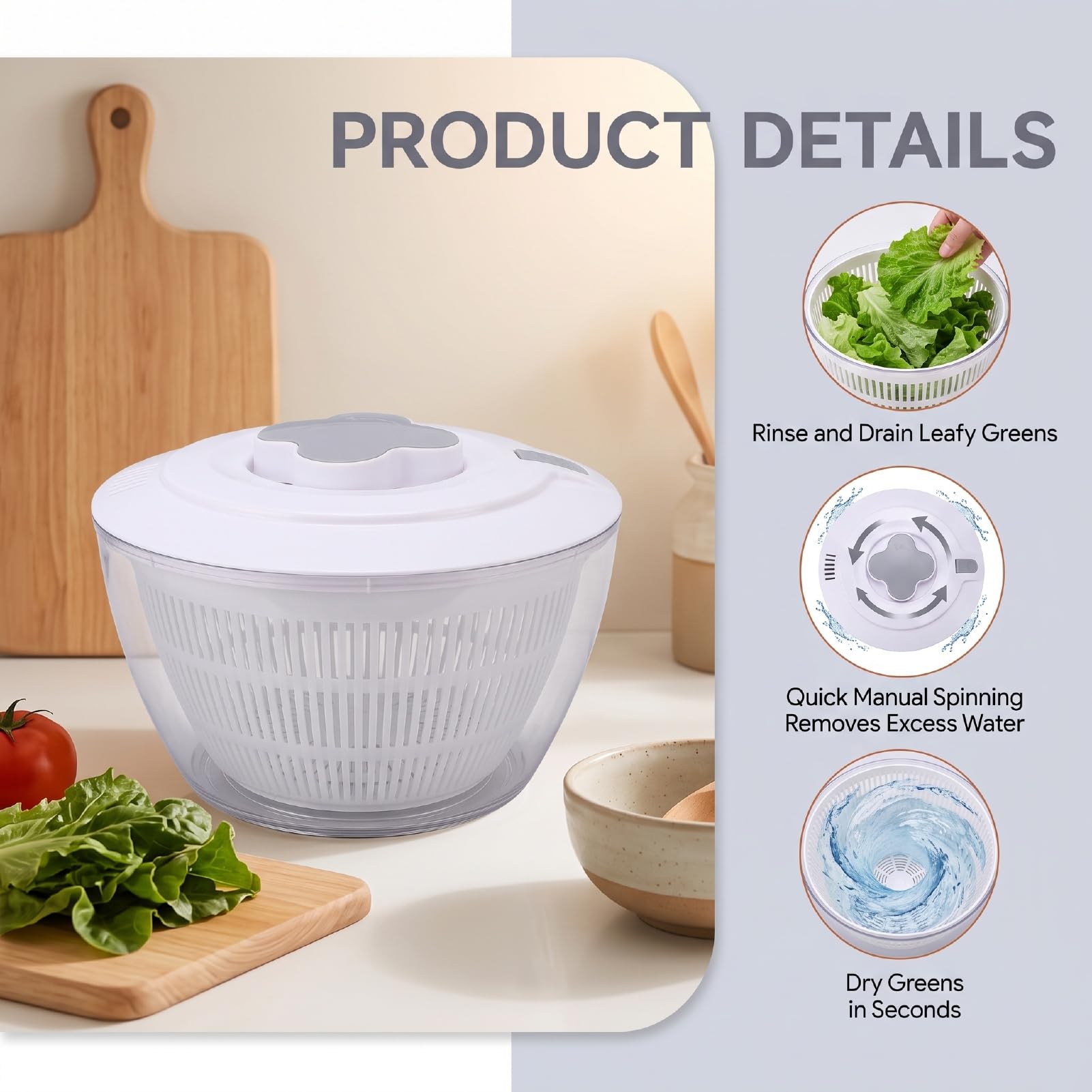 5L Manueller Salat-Schleuder Gemüsetrockner (GREY)