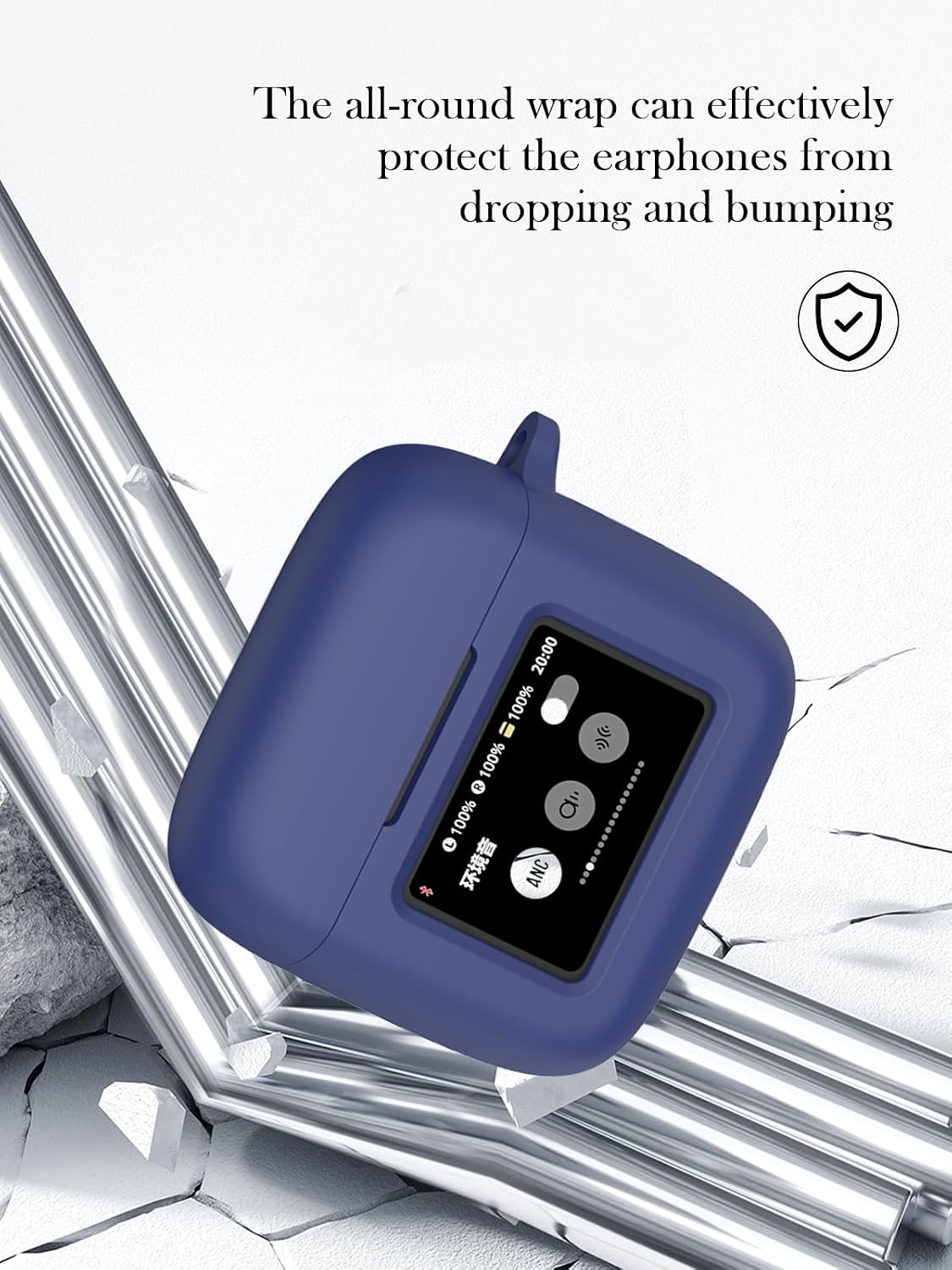 Case for J-B-L Tour PRO 3 True Wireless Earbuds with 2 Pack Screen Protector,Soft Protective,Shockproof, BOVUGAC Silicone Case Cover with Keychain & Cleaning Kit & Lanyard-Blue image 2